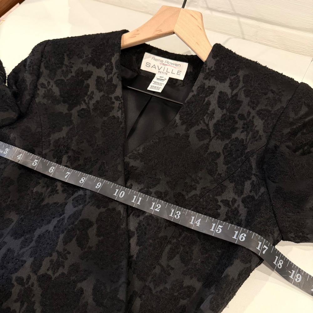 Vintage Rena Rowan Black Floral Jacquard Wrap Blazer Jacket 4P Career Romantic - Picture 7 of 9